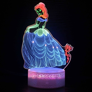 Prinsesse 3D lampe med multifarvet lys og fjernbetjening